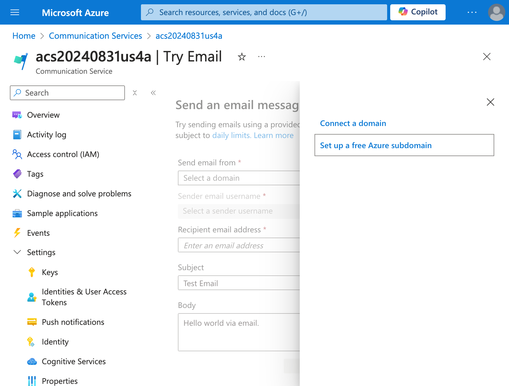 Set up free Azure subdomain